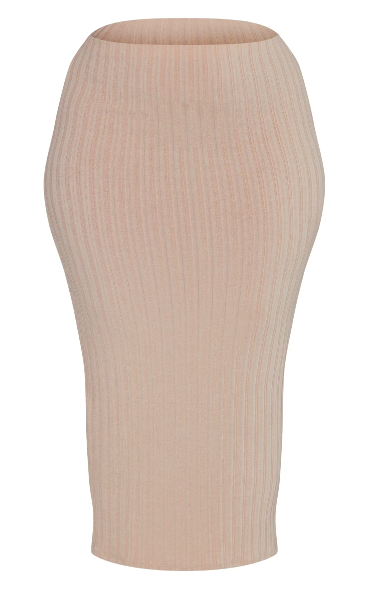 Plus Beige Ribbed High Waist Midi Skirt 5 Plus Beige Ribbed High Waist Midi Skirt - Image 5
