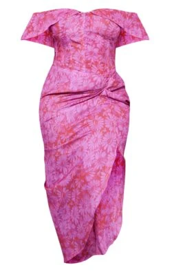 Plus Pink Floral Printed Ruched Side Midi Dress -VelvetMuse Store d715520535f1cd70b1fc5943fccbd8052c380b20 cne0687 5