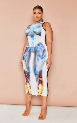 Plus Multi Body Print Slinky Midi Dress