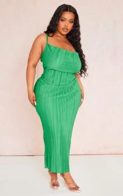 Plus Green Abstract Plisse Strappy Midi Dress -VelvetMuse Store d90018961be07cbc0f242c95166384276863fb2c cne5245 3