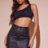 Black Coated Denim Extreme Mini Skirt