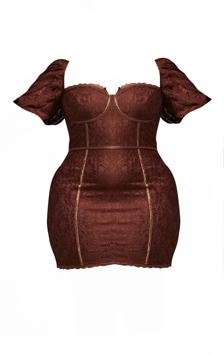 Plus Chocolate Lace Cup Detail Bodycon Dress 5 Plus Chocolate Lace Cup Detail Bodycon Dress - Image 5