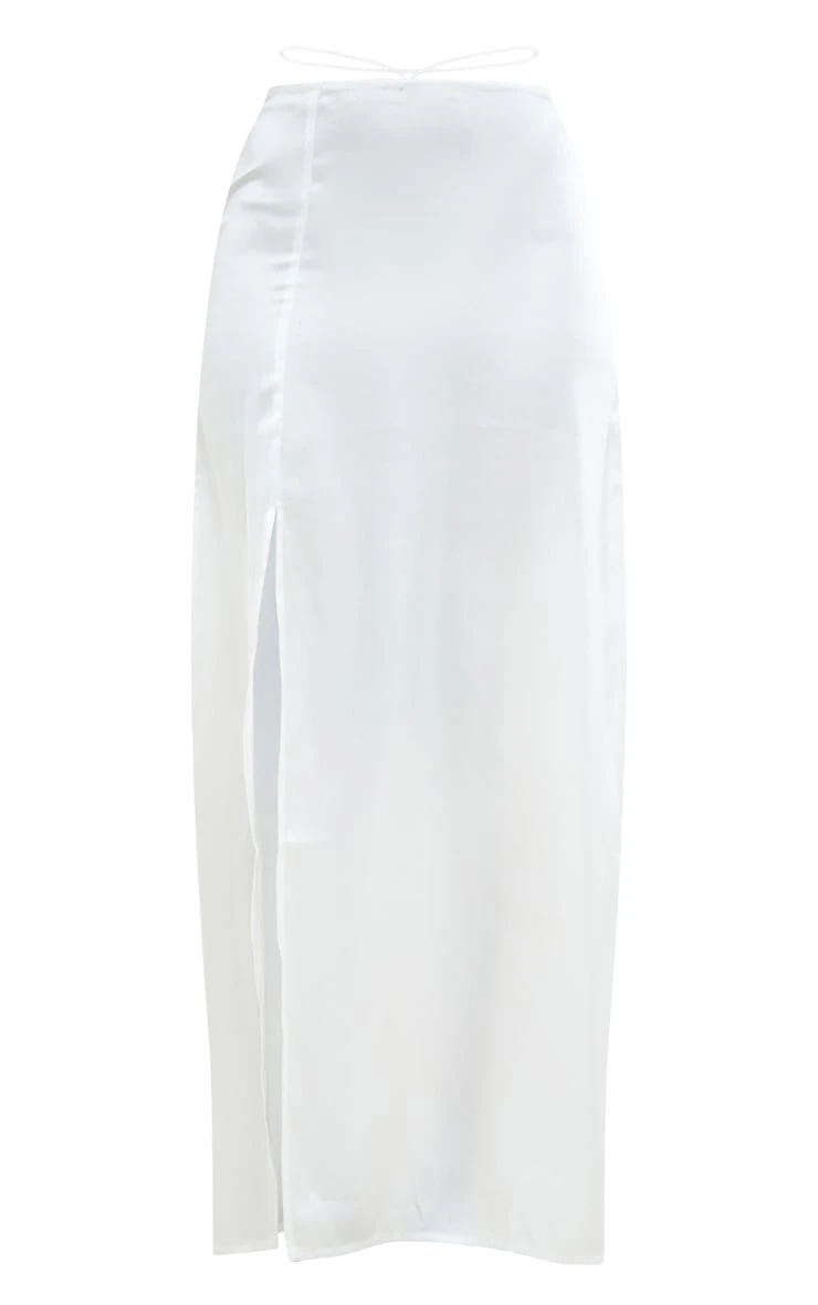 White Satin Tie Front Split Thigh Midaxi Skirt 5 White Satin Tie Front Split Thigh Midaxi Skirt - Image 5