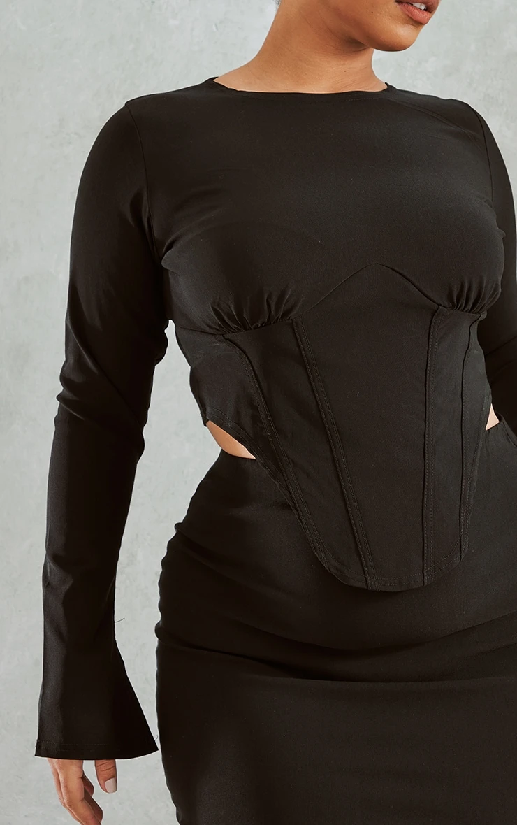 Plus Black Stretch Woven Midi Skirt 4 Plus Black Stretch Woven Midi Skirt - Image 4