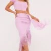 Lilac Tassel Hem Midi Skirt