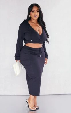 Plus Black Sweat Cargo Skirt