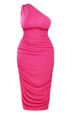 Plus Pink Textured One Shoulder Ruched Midi Dress -VelvetMuse Store e08150967d85a1d9380d634c4540012f5bce07e6 cmy7927 6