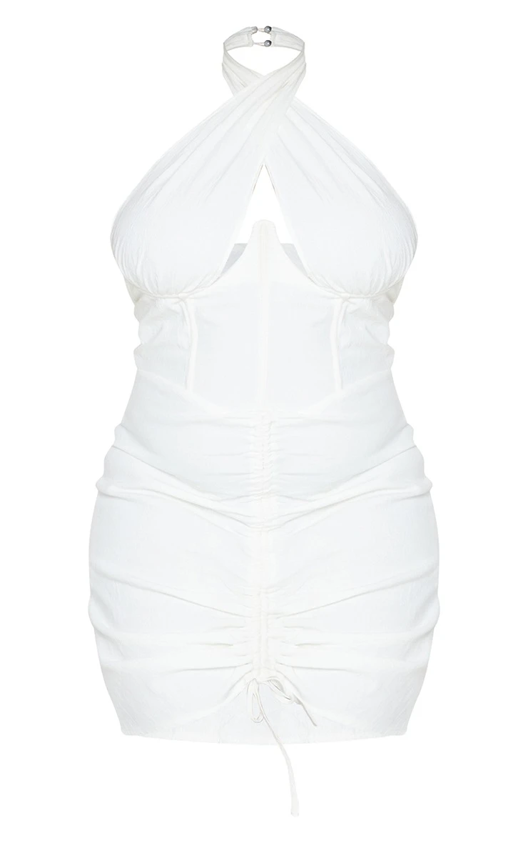 Plus White Corset Ruched Linen Look Bodycon Dress 5 Plus White Corset Ruched Linen Look Bodycon Dress - Image 5