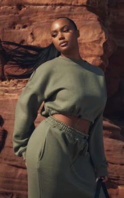 Plus Khaki Toggle Detail Sweat Midi Skirt