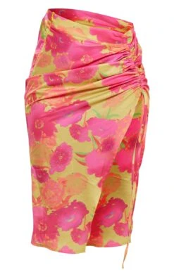 Pink Blurred Floral Print Woven Ruched Detail Midi Skirt -VelvetMuse Store e347b1408ed584851d233a3c9f7bdea8545536bb cnd9874 5