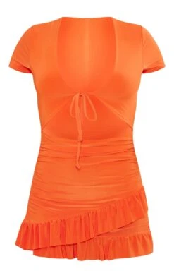 Tangerine Slinky Tie Bust Cut Out Ruched Frill Hem Bodycon Dress -VelvetMuse Store e3c3224a866009837cfa58c24924f716aa97aaf1 cnd7744 5
