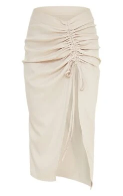 Champagne Woven Ruched Detail Midi Skirt -VelvetMuse Store e61e0530cb68c85786340342f184110610747c5b cmt2069 5