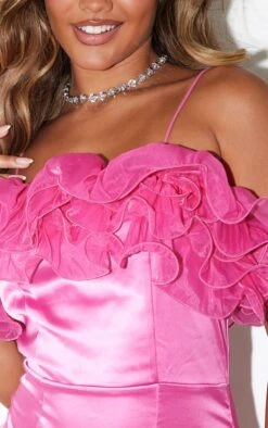 Bright Pink Organza Frill Strappy Satin Bodycon Dress -VelvetMuse Store e6bbab748d68c0b77ca3b3427ee22004ad2fa256 cnb3640 4