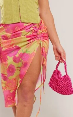 Pink Blurred Floral Print Woven Ruched Detail Midi Skirt -VelvetMuse Store e71268518bd3cc5f952184898ecca8ef637dd284 cnd9874 4