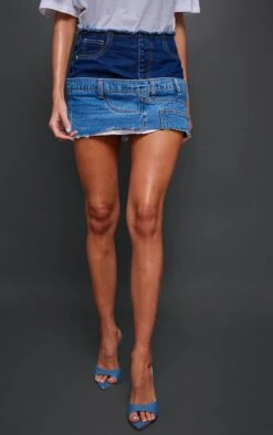Mid Blue Wash Jean Waistband Contrast Panel Denim Mini Skirt -VelvetMuse Store e81cd6663f546205a8b58d110a8a22d15fd774c0 cnb8463 2