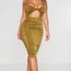 Shape Olive Acetate Slinky Twist Ruched Midi Dress