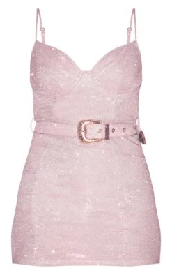 Pink Glitter Strappy Belt Detail Bodycon Dress -VelvetMuse Store eb2d50862659c10326132167cf40ce6c1fcafba0 CMG1475 3