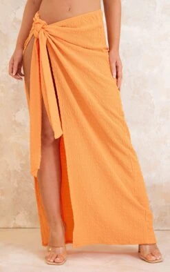 Hot Orange Textured Jersey Wrap Knot Side Midaxi Skirt -VelvetMuse Store ecc218bc2624190bbd24bfc7161e229db6a64b91 cnd9963 2