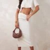 Tall Off White Linen Midi Skirt