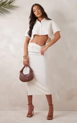 Tall Off White Linen Midi Skirt
