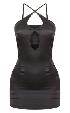 Black Satin Cross Neck Keyhole Cut Out Bodycon Dress -VelvetMuse Store ee1f868e6a51fb70106a7a7b6c4687329b4453ee cne1388 5