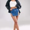 Mid Blue Wash Cut Out Hem Denim Mini Skirt