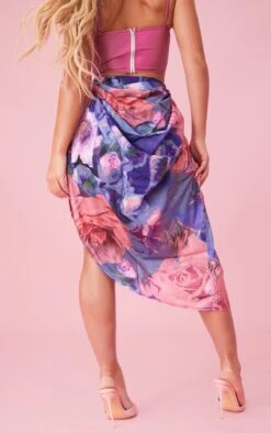 Purple Floral Print Ruched Side Midi Skirt -VelvetMuse Store ee728b6bb0c4e7de91f8d156eed00ae42390d4bd cnd6684 3