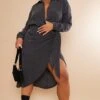 Plus Black Textured Crinkle Wrap Skirt