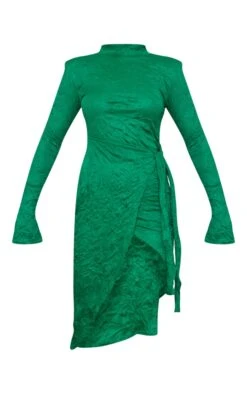 Green Crinkle High Neck Wrap Midi Dress -VelvetMuse Store f05b4147a18c332a599e311556667e74d1e3ac8f cnb3690 5