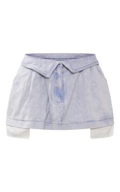 Washed Blue Foldover Waistband Denim Pleated Mini Skirt -VelvetMuse Store f076530c03c82f3e2be6d74039cf71c5a38edc8b cnc9799 6
