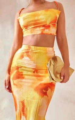 Orange Abstract Print Plisse Maxi Skirt -VelvetMuse Store f1aa08ce185cab3ac726de978f191fdb20afb30e cne7655 4