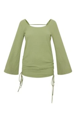 Sage Khaki Textured Satin Ruched Side Backless Bodycon Dress -VelvetMuse Store f22e274f493d1363646af32879ee525c7ecc5350 cnd1229 5