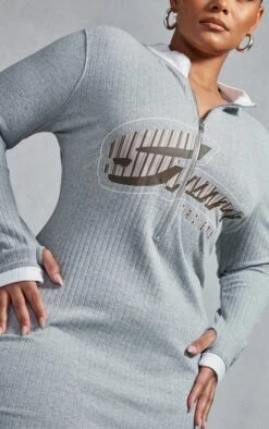 Plus Grey Marl Printed Rib Zip Up Midi Dress -VelvetMuse Store f2453877dd5e70920de229625fc7c065b13cf234 cnc7367 4