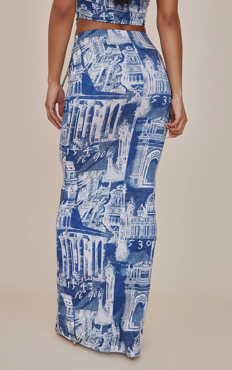 Blue Denim Print Slinky Low Rise Midaxi Skirt 3 Blue Denim Print Slinky Low Rise Midaxi Skirt - Image 3