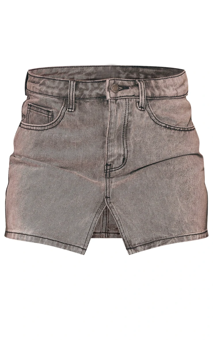 Washed Grey Split Front Denim Mini Skirt 6 Washed Grey Split Front Denim Mini Skirt - Image 6