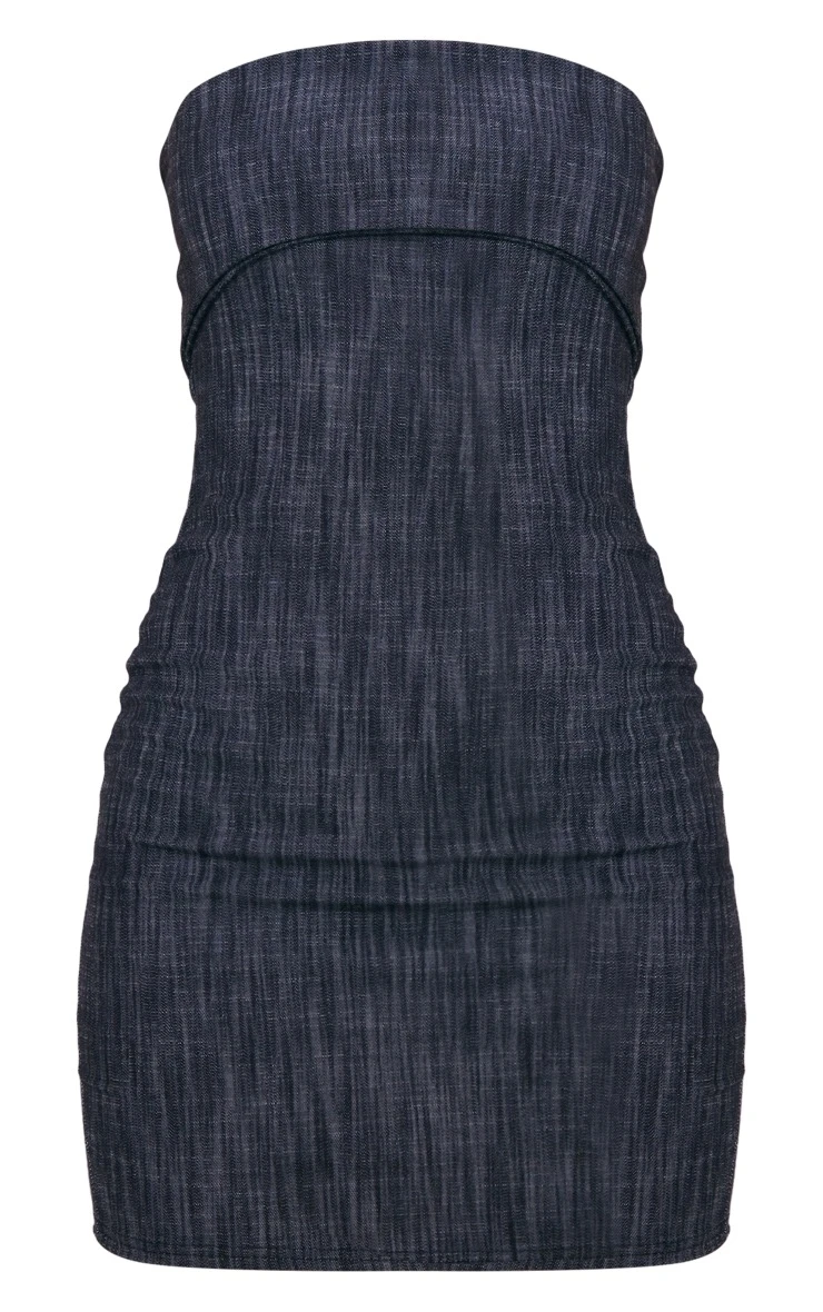 Charcoal Textured Woven Fold Over Bandeau Bodycon Dress 5 Charcoal Textured Woven Fold Over Bandeau Bodycon Dress - Image 5