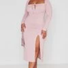 Plus Rose Puff Sleeve Tie Front Midi Dress