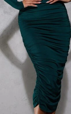 Emerald Green Slinky One Shoulder Ruched Midi Dress -VelvetMuse Store f5b59d5f87e7f87b3f64f1e7f0c455cf5879e1cf cnb3264 4