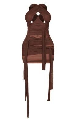 Shape Chocolate Brown Mesh Wrap Neck Tie Detail Bodycon Dress -VelvetMuse Store f5c3f7b1c30e787d0a74447ac5b11a48745ec8ab cmt7559 6