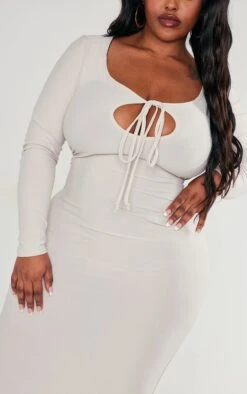 Plus Stone Soft Touch Tie Front Long Sleeve Dress -VelvetMuse Store f7011d62975ce627c3db54d564a33ab723cf0d62 cnc9610 4