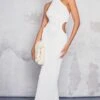 White Textured Rib Halterneck Cut Out Midaxi Dress
