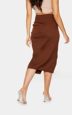 Chocolate Woven Ruched Detail Midi Skirt -VelvetMuse Store f935be323668a81d64c48f8bf7739e33a2ae29bf cmo3043 3