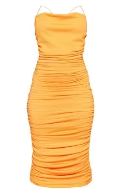 Orange Crinkle Texture Ruched Cowl Neck Midi Dress -VelvetMuse Store f93764628587feb2e2af204449066883d770e607 cmz0672 6