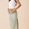 Sage Khaki Cotton Poplin Split Side Drawstring Waist Midaxi Skirt