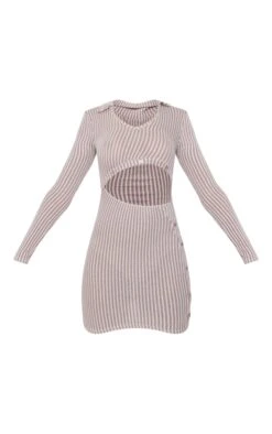 Brown Stripe Rib Knit Collar Button Bodycon Dress -VelvetMuse Store fc370688c4160c972be17ada9d05027e4e54ef52 cnd5503 5