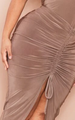 Plus Mocha Slinky Ruched Front Midi Skirt -VelvetMuse Store fd5d811ae0e394476d12f7c71d5f13cd348e828a cna5444 4
