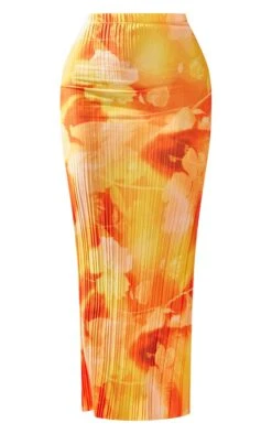 Orange Abstract Print Plisse Maxi Skirt -VelvetMuse Store ff13b28854875eedcc320ea1679f351746957e4b cne7655 5