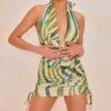 Green Zebra Print Ring Detail Ruched Side Bodycon Dress