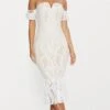 White Bardot Lace Frill Hem Midi Dress